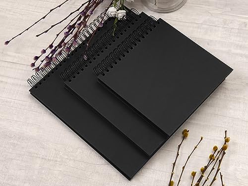 potricher 10 x 10 Inch DIY Scrapbook Photo Album 80 Pages, Black | Thick Kraft Paper Scrap Book Photo Albums, Memory Book for Wedding, Anniversary, Baby, Family, Travel, DIY Projects
