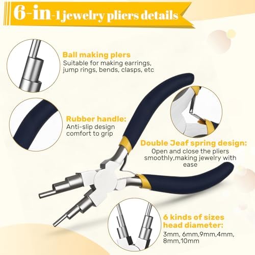 Mudder 2 Pcs Jewelry Making Tool 6 in 1 Bail Making Plier,Blue and Yellow