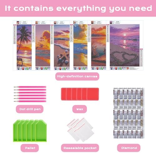 DOTSOPS 6 Pack Beach Diamond Painting Kits for Adults Art Painting Kits
