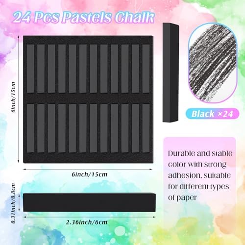 Watersay 24 Pcs Soft Pastel Drawing Chalk Set Square Sketch Chalk Non-toxic Artist Pastel Sticks for Professional Artists and Art Lovers(60 x 8 x 8 mm,Black)