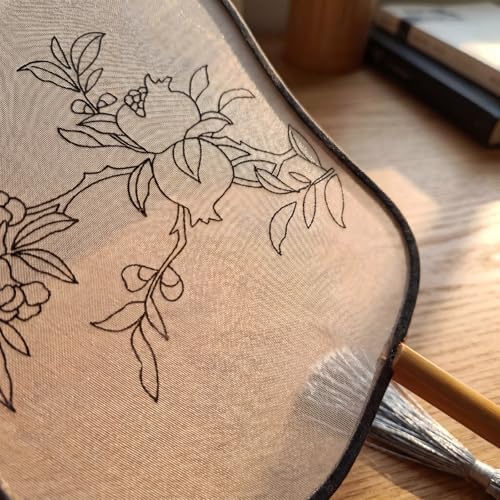 Chinese Embroidery Fan Kit, DIY Organza Fan with Pomegranate Pattern