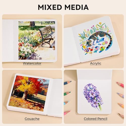 Watercolor Journal - 100% Cotton Cold Press Paper | 20 Sheets 40 Pages | 300GSM (140lb) | PU Leather Cover Watercolor Sketch Books for Artists Painting,Mixed Media 3.9in x 3.9in