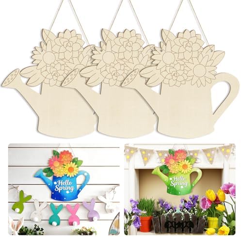 Large Size 12" Wooden Spring Crafts Ornaments to Paint, Flower Wooden DIY Blank Unfinished Round Wood Discs Ornament for Crafts Hanging Decorations