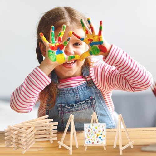 Yiksonyo 60 Pack 7 Inch Wooden Easel, Tabletop Wood Easels, Small Wooden Easel for Painting, Art, and Crafts