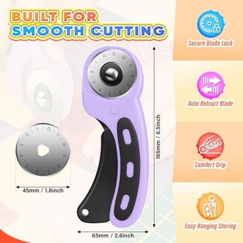 DIYSELF Rotary Cutter for Fabric, Fabric Cutter with 5 Rotary Blades 45 mm