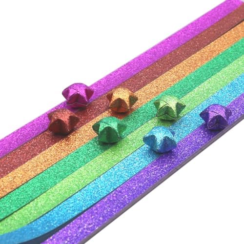Hvogvok Origami Stars, Glitter Origami, Stars Colorful Origami Strips, DIY Handmade Craft Paper (520 Sheets 7 Colors Glitter Origami Stars)