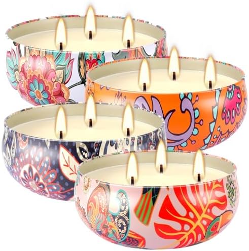 Summer Citronella Scented 3 Wick Candle, Soy Wax Candle for Indoor & Outdoor Use, Boho Floral Decorative Candle for Home,BBQ, Patio and Balcony Decor.