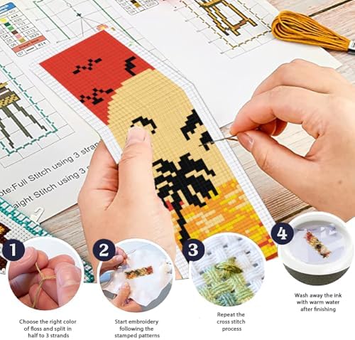 ORIGACH 6 Set Sunset Landscape Cross Stitch Bookmark Kit for Beginner