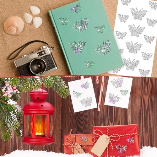 Epakh 84 Glitter Bling Rhinestone Sticker, Butterfly, Silver