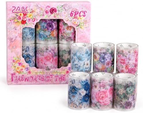 Vintage Floral Wide Washi Tape, 6 PET Rolls for Journaling Crafts | 6 wide PET rolls for journaling supplies, scrapbook supplies, junk journals, card making, DIY crafts and gift wrappin