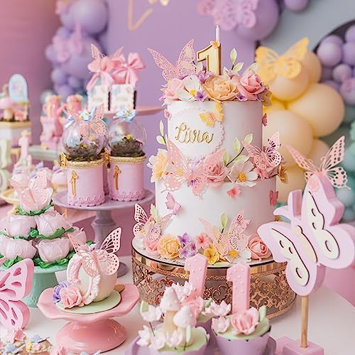 SAOROPEB 3D Butterfly Wall Decor 48 Pcs Pink Butterfly Decorations | 4 Styles 3 Sizes, Birthday Decorations Pink Room Decor Butterfly Party Decorations Cake Decorations, Removable Wall Stickers