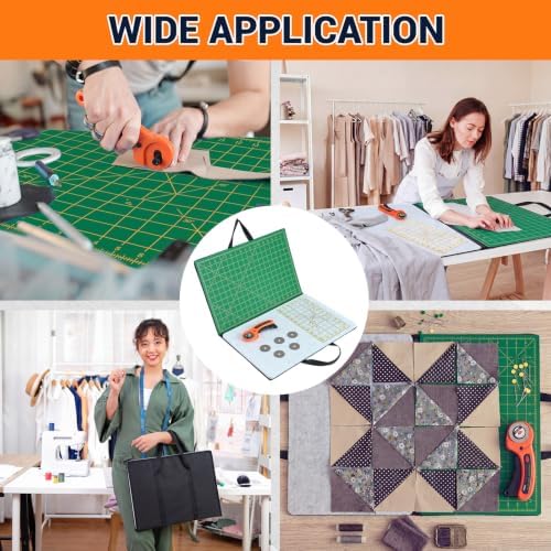 Nuanchu Fold Away Cutting & Pressing Station, 19 x 13 in Large Portable Quilting Sewing Mat Set with Felt Pressing Pad, Self-Healing Cutting Mat, 6.5 x 12 in Ruler, 45mm Rotary Cutter & 5 Blades