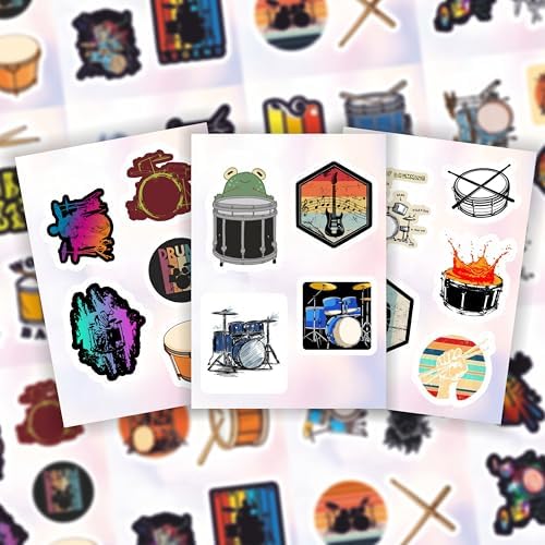 Drum Stickers for Water Bottle and Laptop - Drum Party Supplies & Decorations, Waterproof Vinyl Decals, Music and Instrument Stickers, Gifts for Women & Men