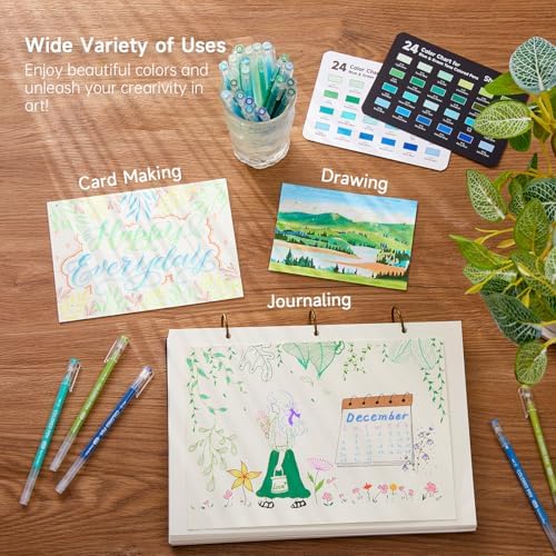 Shuttle Art Colored Pens, 24 Blue & Green Tone Colors Cute Journal Pens 0.6mm Fine Point Colored Gel Pens for Black Paper Adult Coloring Writing Drawing Journaling Note Taking School Office Home