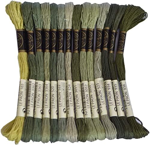 Premium Rainbow Color Embroidery Floss - Cross Stitch Threads - Friendship Bracelets Floss - Crafts Floss - 14 Skeins Per Pack Embroidery Floss, Light Moss Green,Gradient