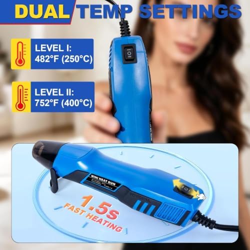 350W Mini Heat Gun Kit, 300PCS 10-26 AWG Waterproof Solder Seal Wire Connectors & 3:1 Shrink Tube Kit, Portable Hot Air Gun with 2-Temp Max 752°F (400°C) for Automotive, Marine, Wiring Repair