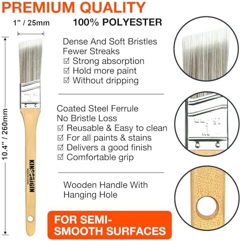 King Origin 1 Inch Angled Paint Brushes 12 PCS Wood Handle