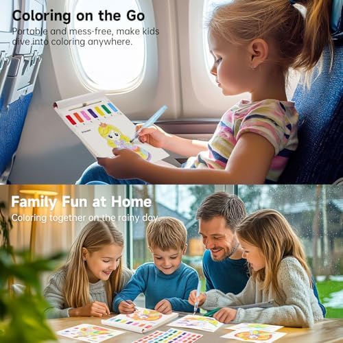 Shuttle Art Paint with Water Coloring Book for Kids, 25 Princess Themed Pages with 2 Brushes, Mess-Free Watercolor Paint Set, Travel-Friendly Art Craft Gift for Toddlers, Birthday Christmas Gift