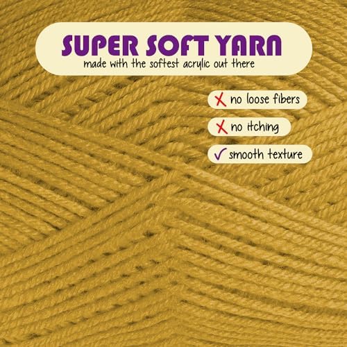 Acrylic Yarn for Crocheting & Knitting – Soft Crochet Yarn for Crocheting, 370 Yards, Perfect for Crafts & Amigurumi, Medium Worsted Weight 4, Mustard