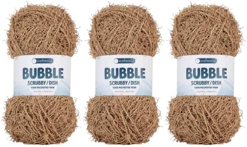Makromecity Bubble Scrubby Yarn - 100% Premium Polyester Yarn for Crocheting and Knitting - 3.5 Oz (100g), 98 Yds (90m) - Ideal for Dishcloths, Crafting & Bath Washcloths (Tabac, 3 Skeins)