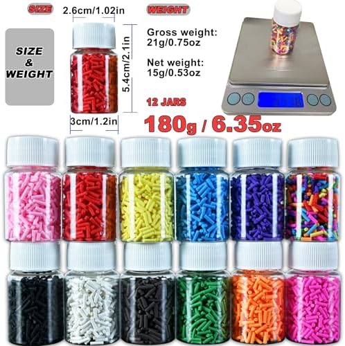 LIKETURE Fake Sprinkles 180g Non-edible Polymer Clay Sprinkles Faux Sprinkle Plastic Sprinkles for Craft Sprinkles Decoration for Resin Filler Slime Add ins Slime Mixed In Shaker Card (12 Bottles)