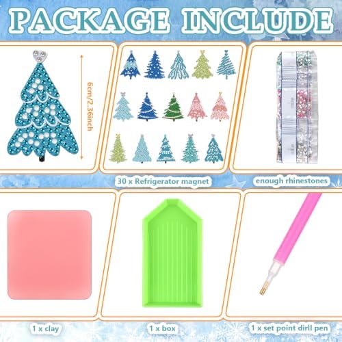 30 Pcs Christmas Diamond Art Magnet, Christmas Tree Diamond Painting