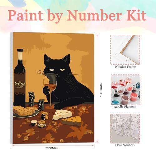 Auremi Cat Framed Paint by Number for Adults,DIY Animals Painting by Number Kits on Canvas Acrylic Oil Painting Kits for Adults Paint by Number Kits for Home Decor 20x30cm