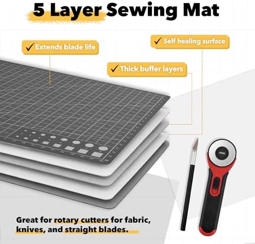 Mandala Crafts Self-Healing Black Gray 24" x 36" A1 Sewing Cutting Mat Kit