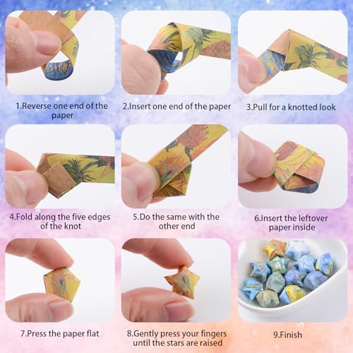 Origami Star Paper Strip, 1200Pcs Double-Sided Printing Lucky Star Paper Strips Van Gogh's Painting Themed Origami for DIY Craft, 12 Patterns