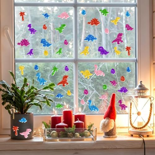 664 PCS Glitter Foam Stickers, Foam Dinosaur Stickers for Crafts, 8 Colors