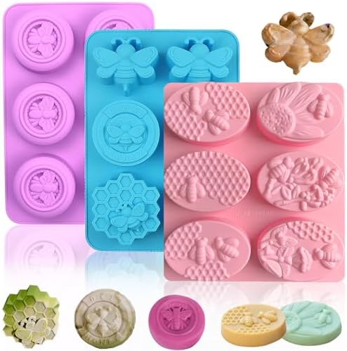 3 Pack Upgraded Bee Mold,Silicone Molds for Soap Making Great for Handmade Soap,Lotion Bars,Beeswax,Biscuit,Chocolate,Moon Cake