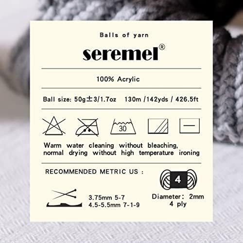 Seremel 4-Ply Acrylic Soft Yarn, 2 Skeins Crochet/Knitting Yarn(Coffee)