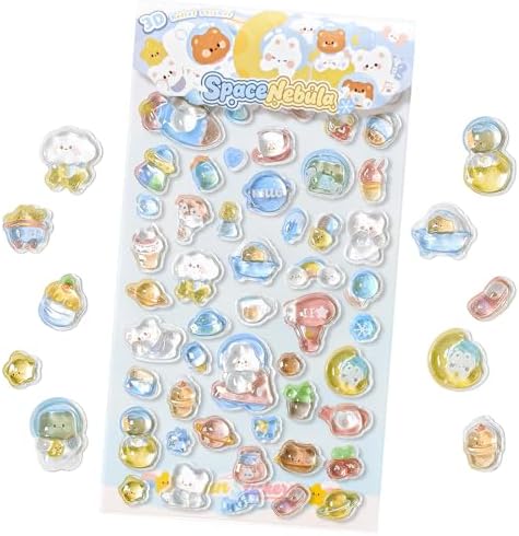 3D Epoxy Puffy Stickers, Cute Space Nebula Animal Stickers with Glitter, Kawaii Puffy Stickers for Scrapbooking, Journal, Planner, Phone Case, Water Bottle, Laptop DIY Craft Lovers