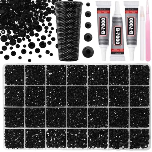Black Jelly Resin Rhinestones 2-6mm, 28Grid Flatback Kit for Bedazzling Kit