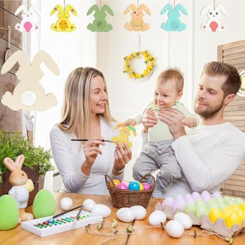 Wooden Bunny, 10pcs Wooden Easter Decorations 3.5x3.4 in Used for Painting and Decoration DIY Technology, Hanging skrnrhrery