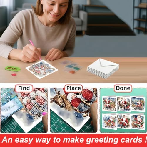 LSQFS Diamond Art Kits for Adults,6Pcs Santa Xmas Diamond Art Paper Cards