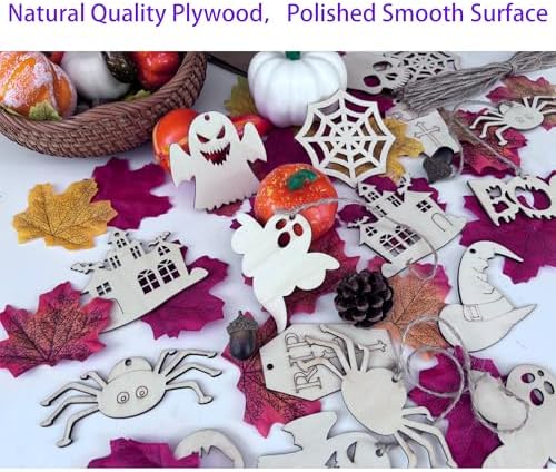 60PCS Unfinished Blank Wooden Halloween Cutouts Craft for Kids | suit for Children's Painting DIY Room Decoration Gift Giving Surprise (Halloween)
