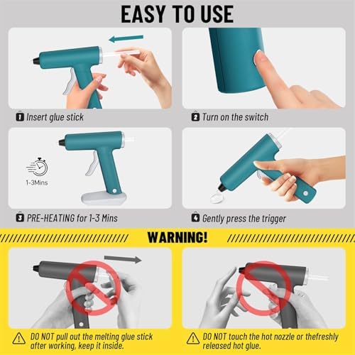 Cordless Hot Glue Gun Fast Heating Glue Gun and 30pcs Glue Sticks Set, Stable Support Base Ideal for Crafts, DIY Arts, Home Repairs