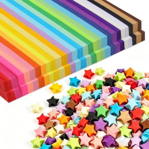 Phinus 2060 Sheets Origami Paper, 27 Assortment Colors Double Sided Star Paper Strips, 8.3 x 0.6 Inch Lucky Origami Star Paper Strips for DIY Hand Art Crafts