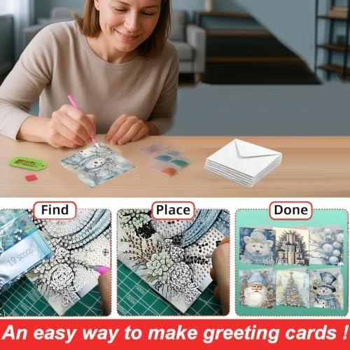 LSQFS Diamond Art Kits for Adults, 6Pcs Xmas Diamond Cards with Envelopes