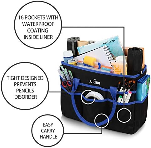 JJRING Large 600D Nylon Artist Organizer Tote Bag With 16 Pockets, Blue