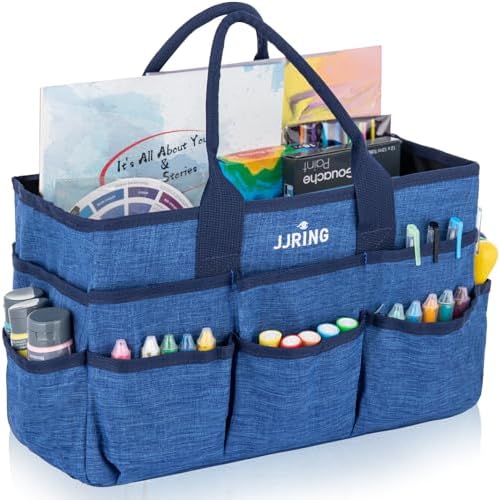 JJRING Craft Tote Bag Organizer For Art Storage With Multiple Pockets, Blue