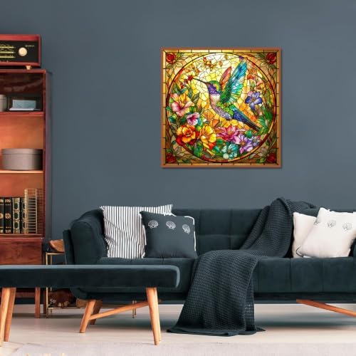 Hummingbird Diamond Art Kits for Adults,Stained Glass Diamond Painting