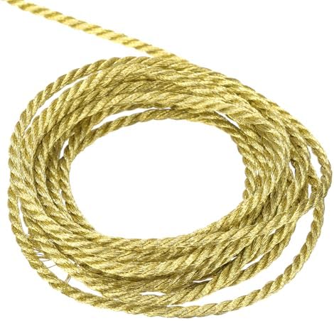 MECCANIXITY Twisted Cord Trim, 5 Yard 2mm 3-Ply Twine Braided Rope Shiny Thread String for Craft Gift Bag Curtain Christmas Decor, Gold - 5m