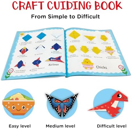 Xuoent Origami Kit for Kids, 100 Sheets Paper Crafts Kits, Ages 5-12+ | Included: 100 sheets with 45 patterned papers (2 each) plus 10 solid colors, origami book and video tutorials for kids.