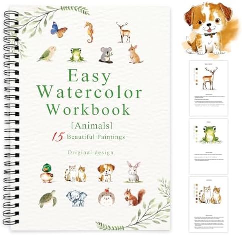 Watercolor Workbooks Animals, 15 Beautiful Paintings for Water Color Book Adult, Watercolor Coloring Book for Beginners, Watercolor Workbook for Adults Teens (Without Palette, Animals)