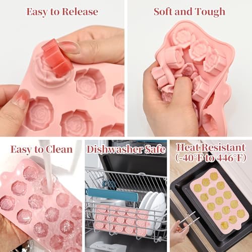 Rose Silicone Mold, 2 Pcs Rose Candy Molds 30 Cavity