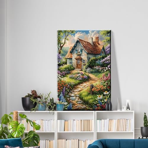 ATDMS House Flowers Paint by Numbers Kits for Adult with Frame, 8x12 Inch
