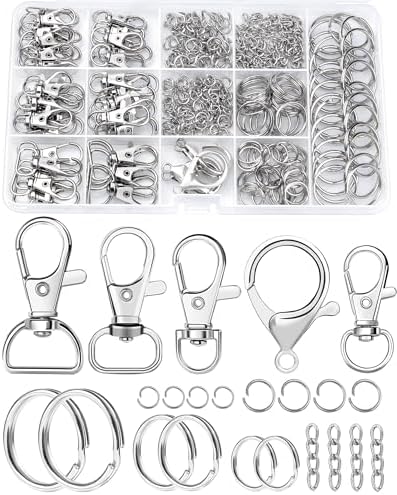 325PCS FIVEIZERO Keychain Making Kit - Silver Keychain Clips with Key Rings