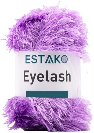 Estako Eyelash Yarn, Soft Fuzzy Faux Fur for Crochet and Knitting, Lilac